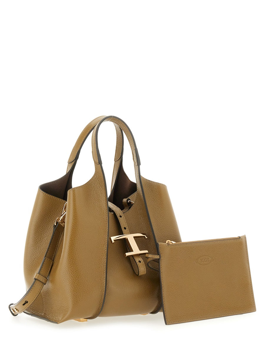 TIMELESS LEATHER MINI T SHOPPING BAG Tod's BROWN UNI