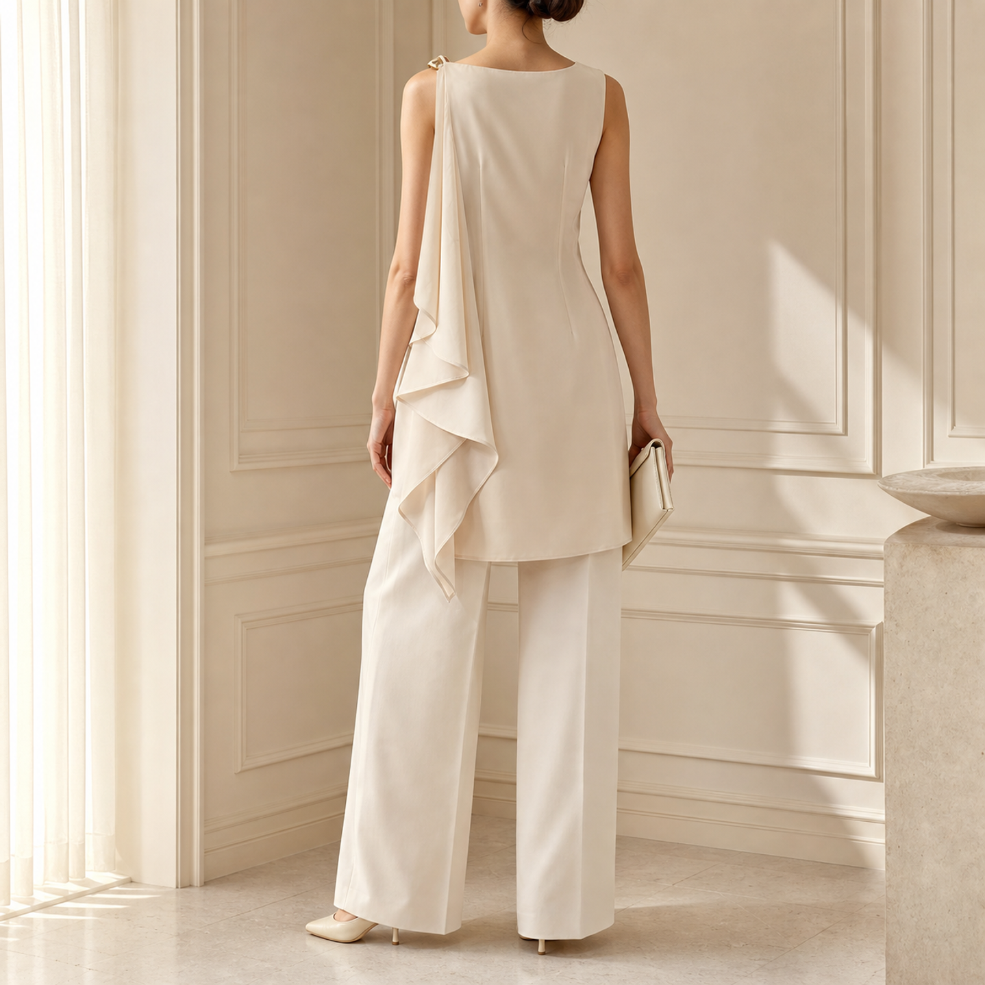 Beige dress back design detail close-up by Lord & Taylor Heritage