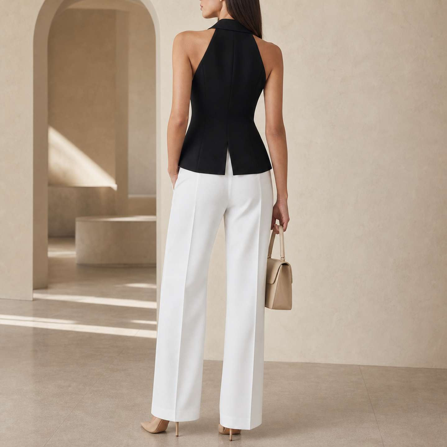 Lord & Taylor Heritage Halter Vest Top, Black Crepe — back view