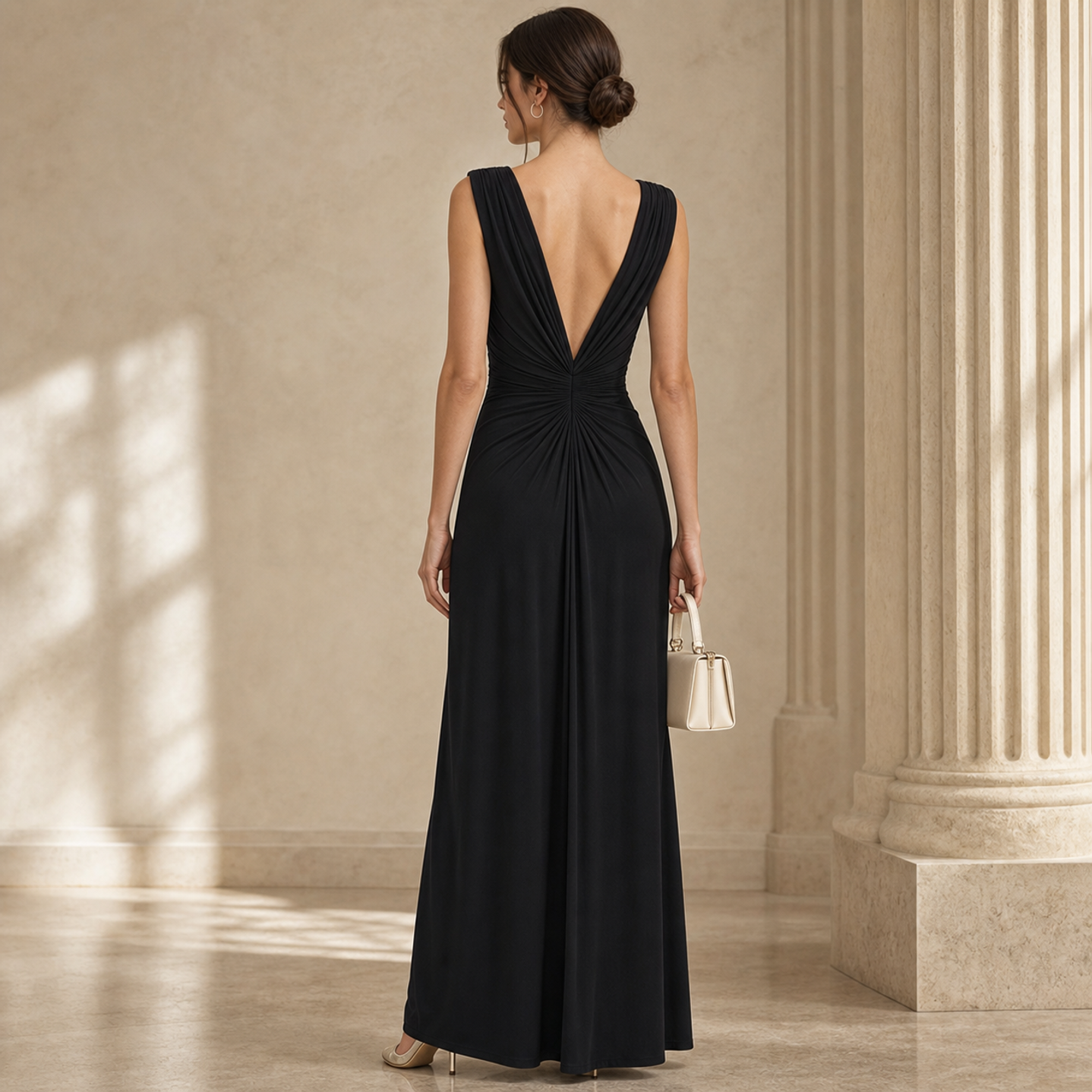Lord & Taylor Heritage Sleeveless Gown, Black Matte Jersey — back view