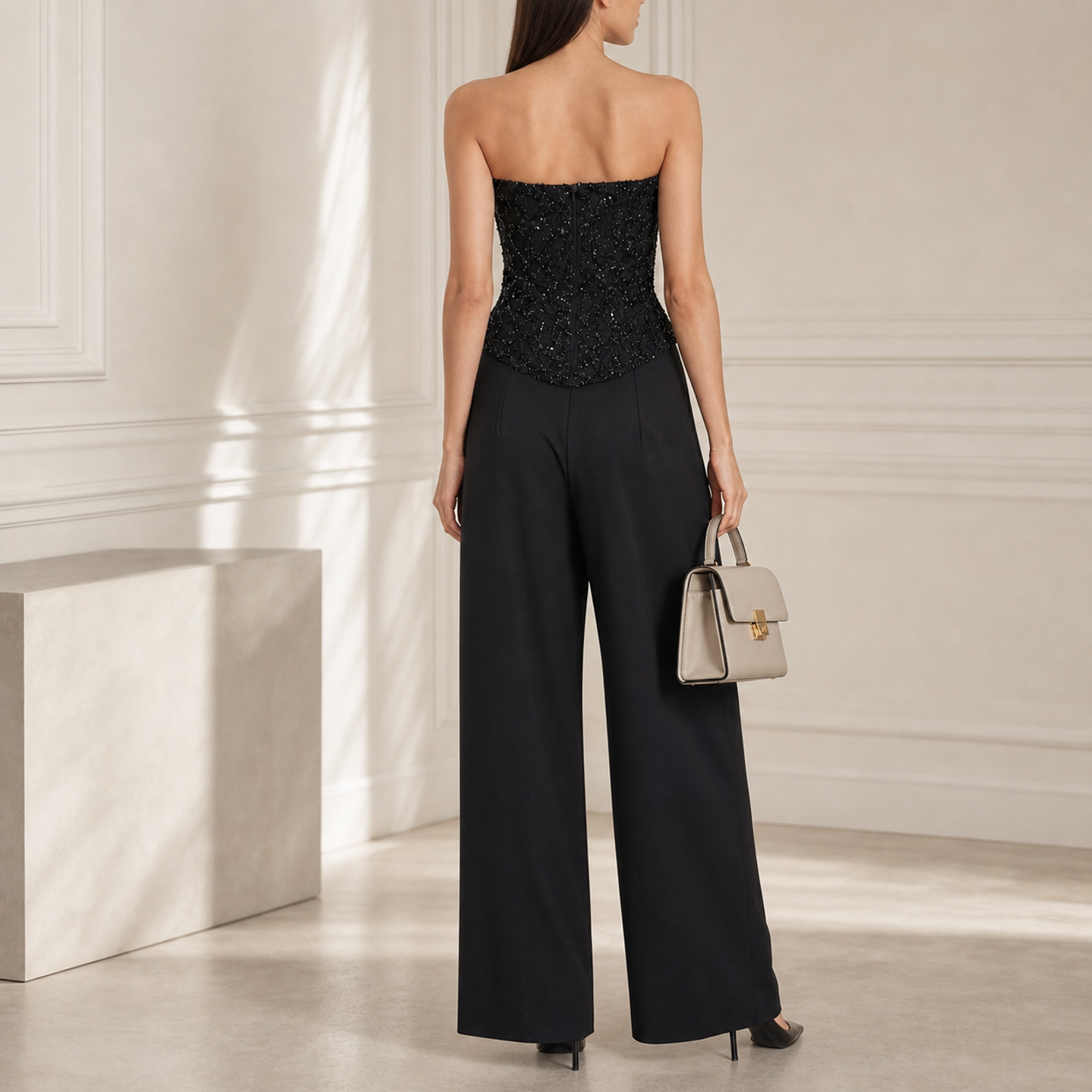 Lord & Taylor Heritage Embellished Bustier Top, Black — back view