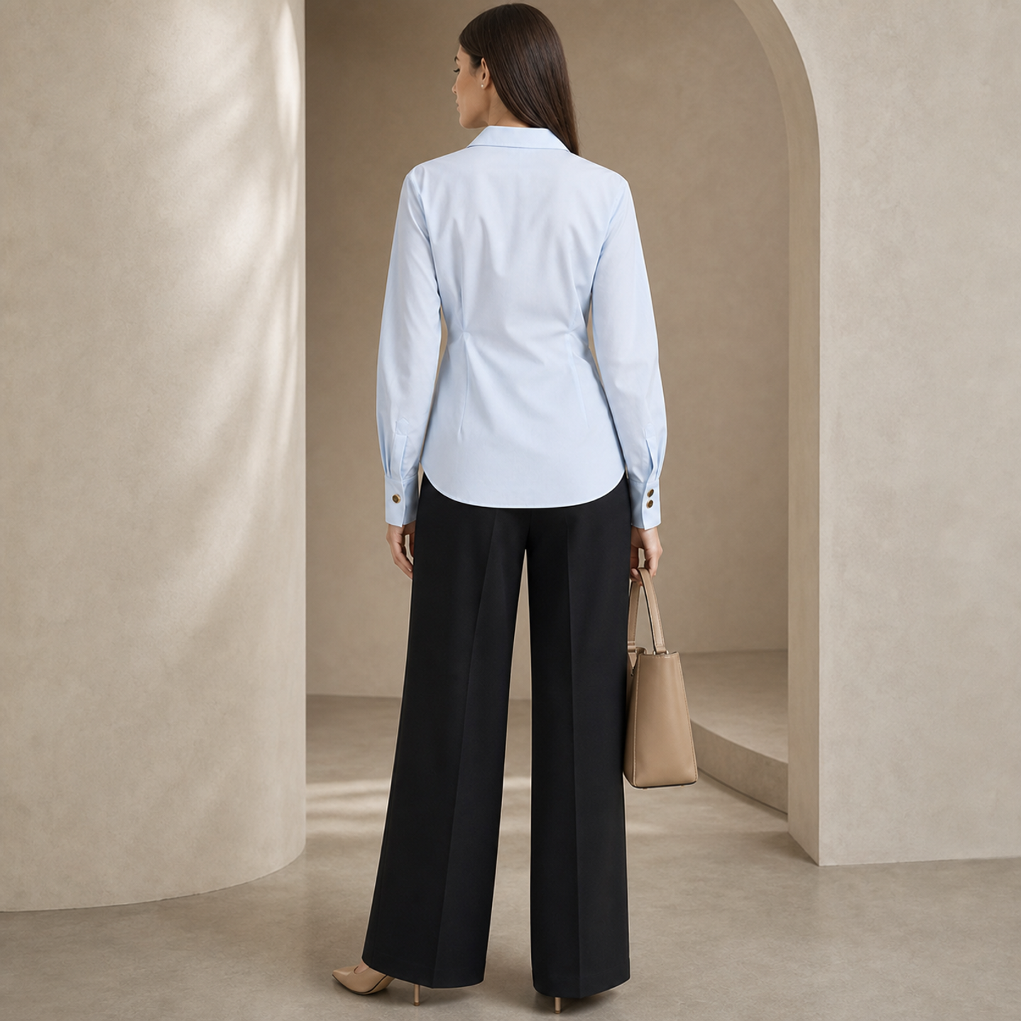 Lord & Taylor Heritage Cotton Wrap Blouse, Powder Blue — back view