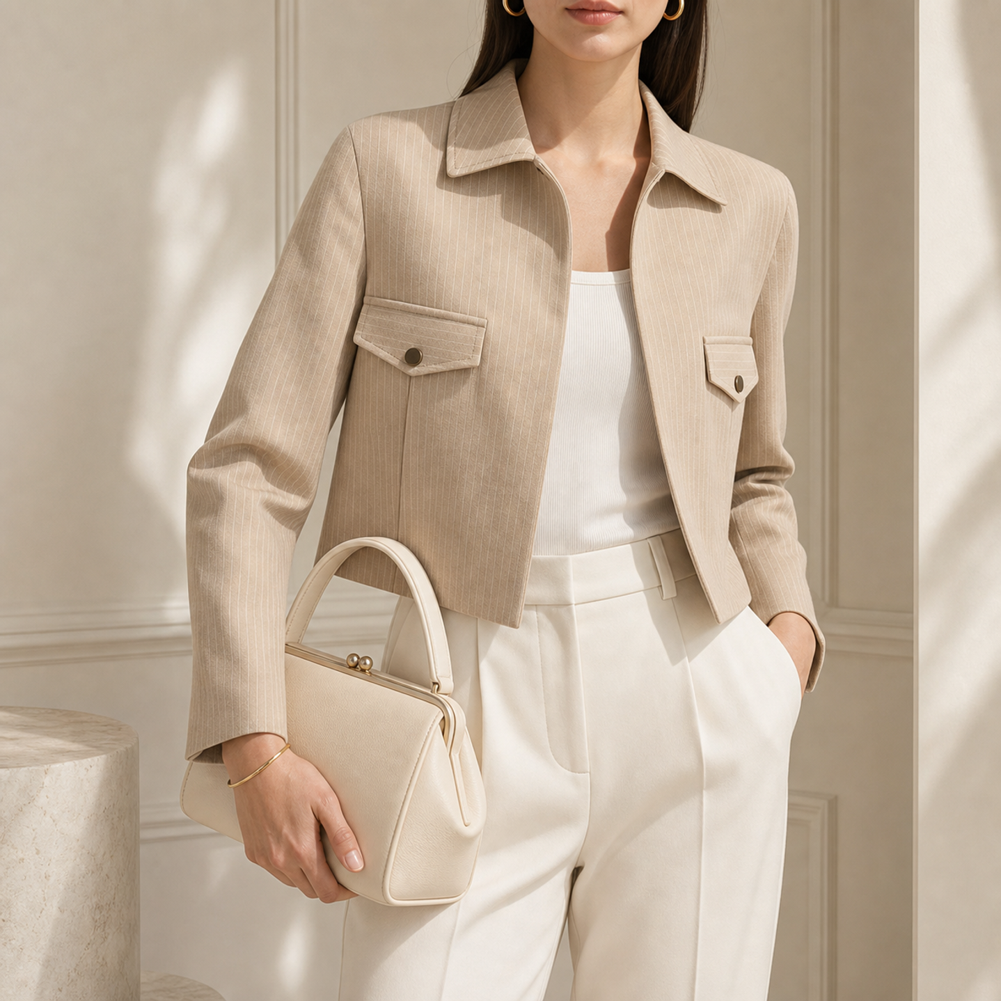 Camel utility jacket chest pocket detail with press-stud closure by Lord & Taylor Heritage
