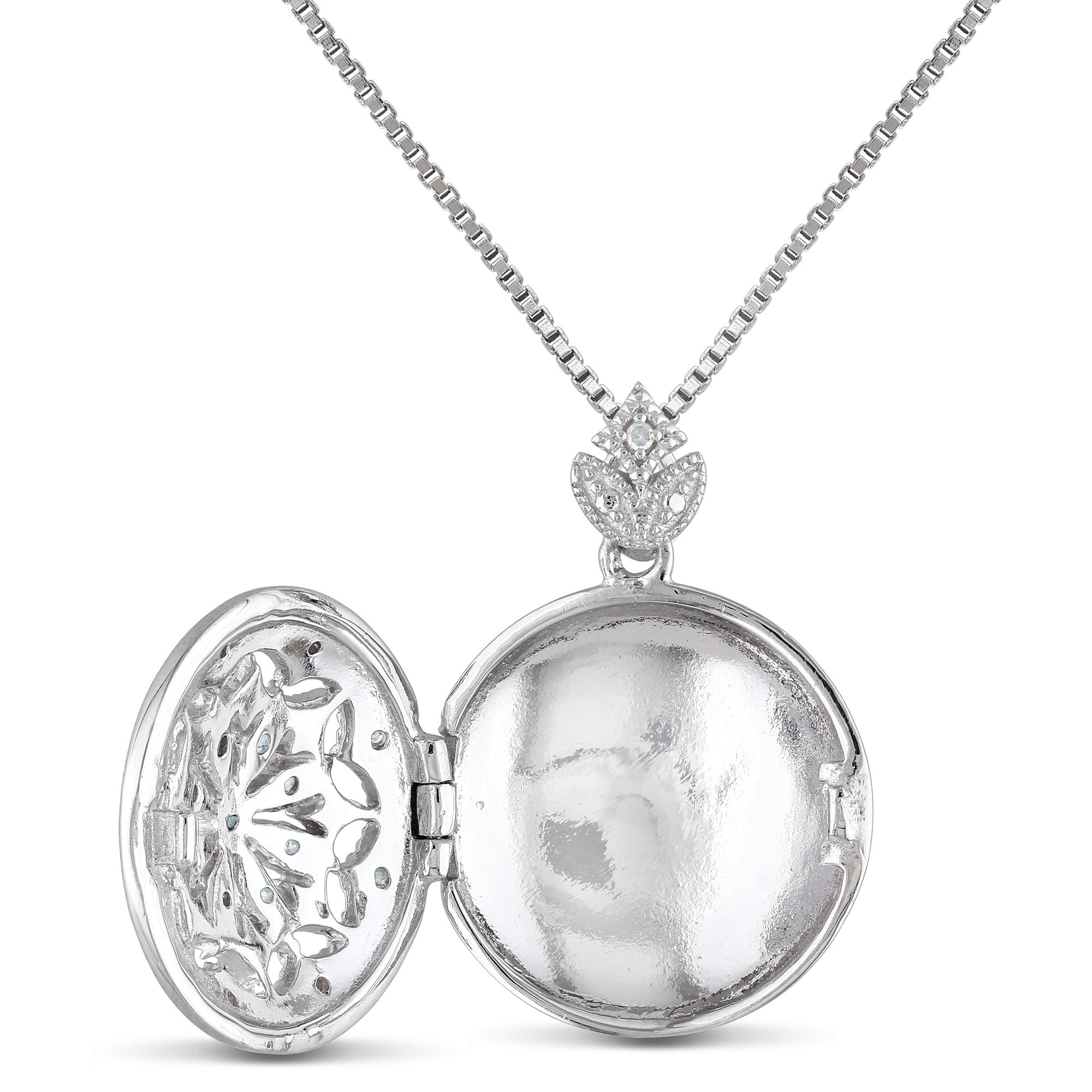 Sterling silver diamond locket pendant necklace by Lord & Taylor, back view
