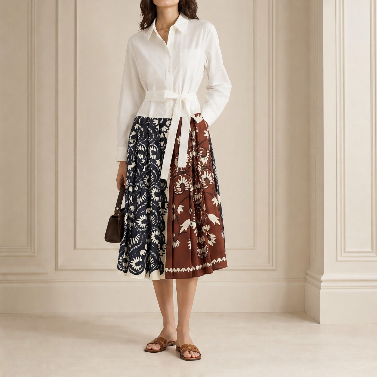 White WEEKEND MAX MARA maxi dress with waist tie, full body front view