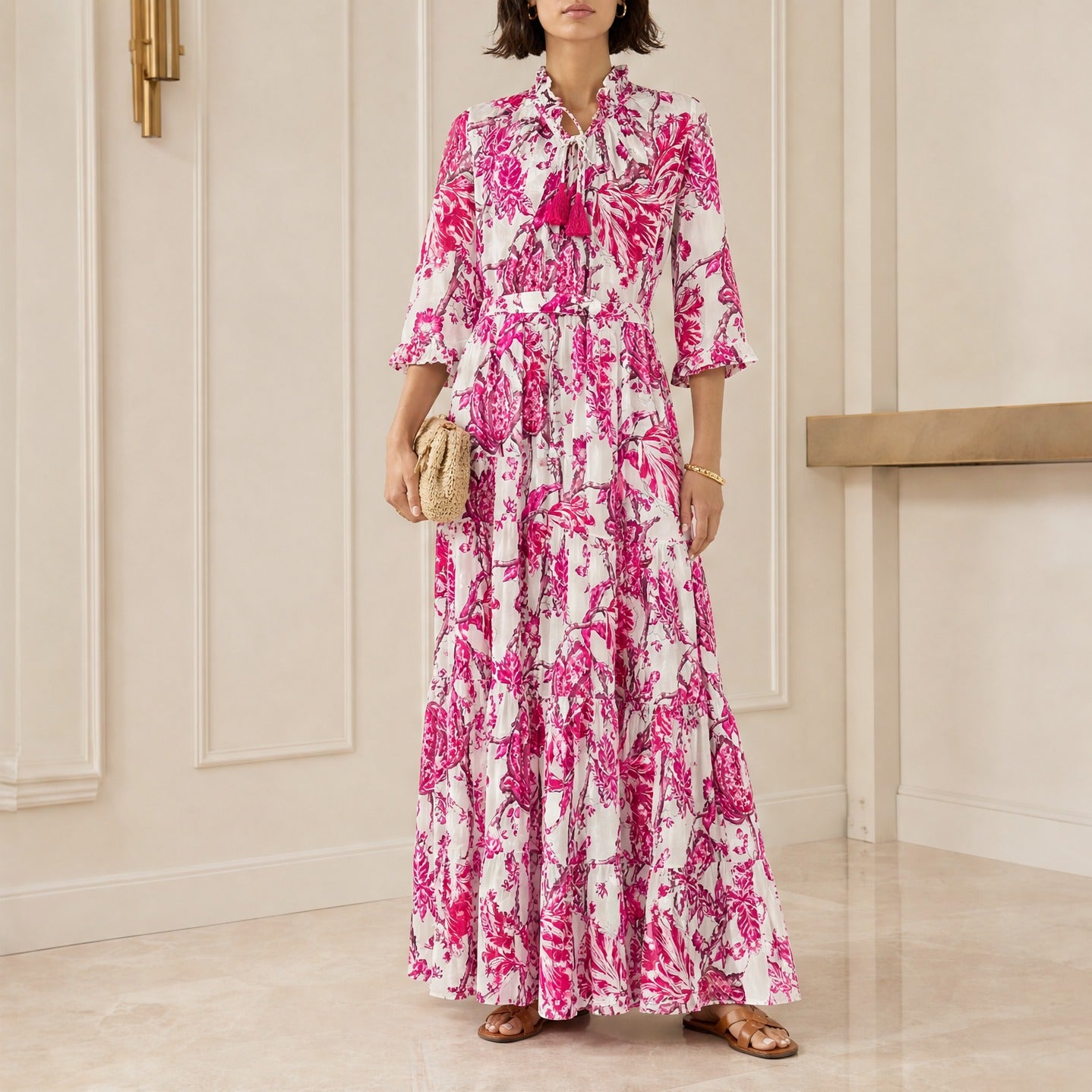 Samantha Sung Eva floral maxi dress, full-length view on model