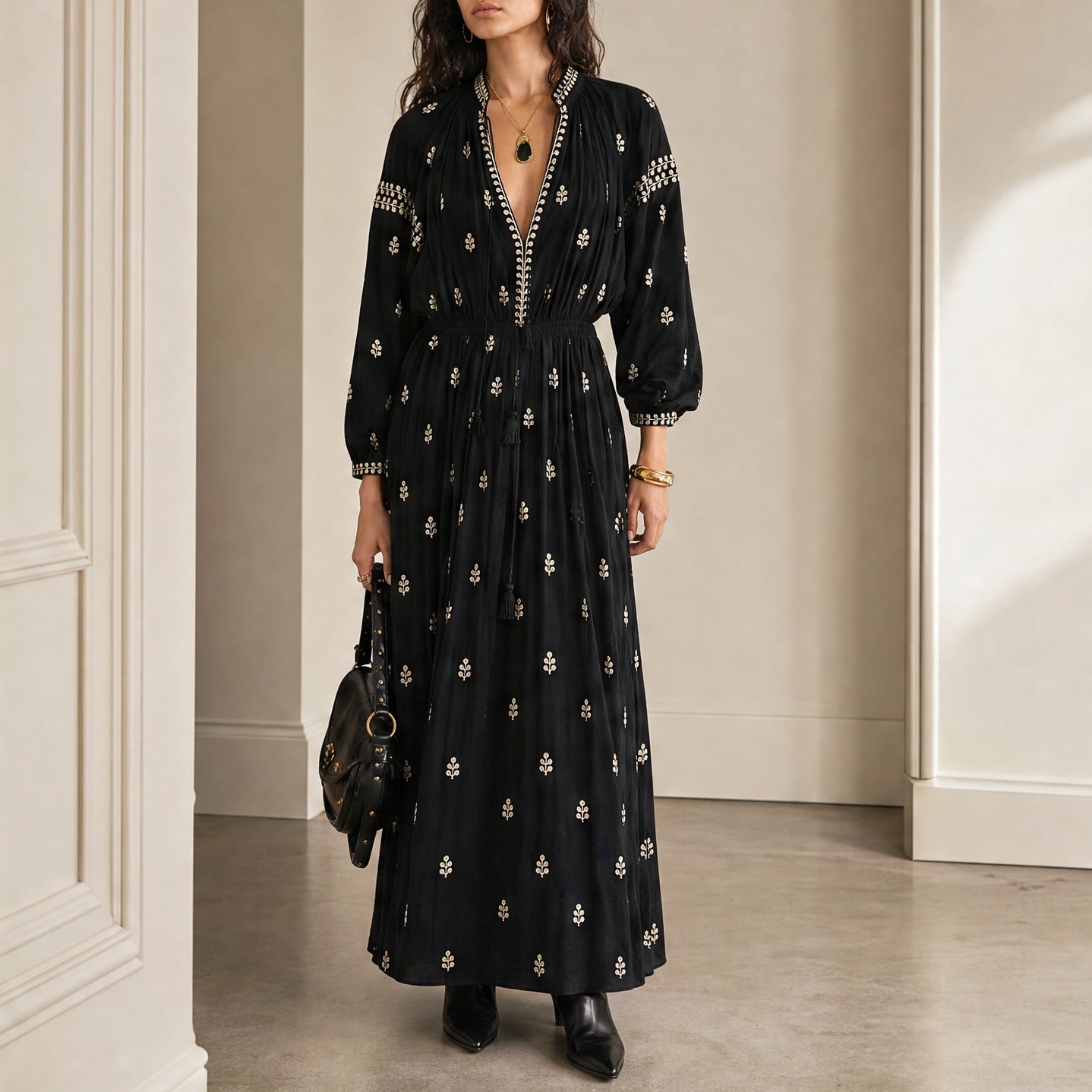 Black Isabel Marant Rodilia maxi dress, full-length front view