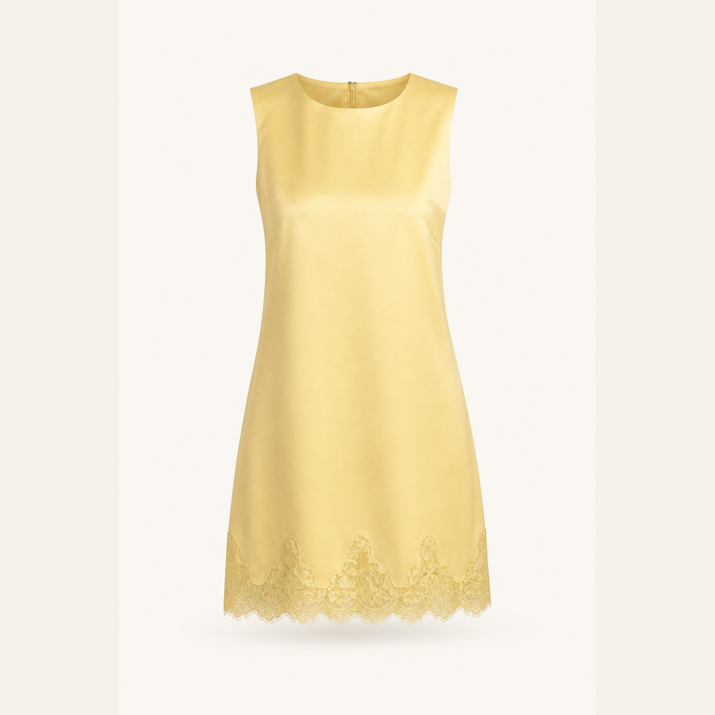 Butter yellow lace-hem shift dress by Lord & Taylor Heritage, flat product shot