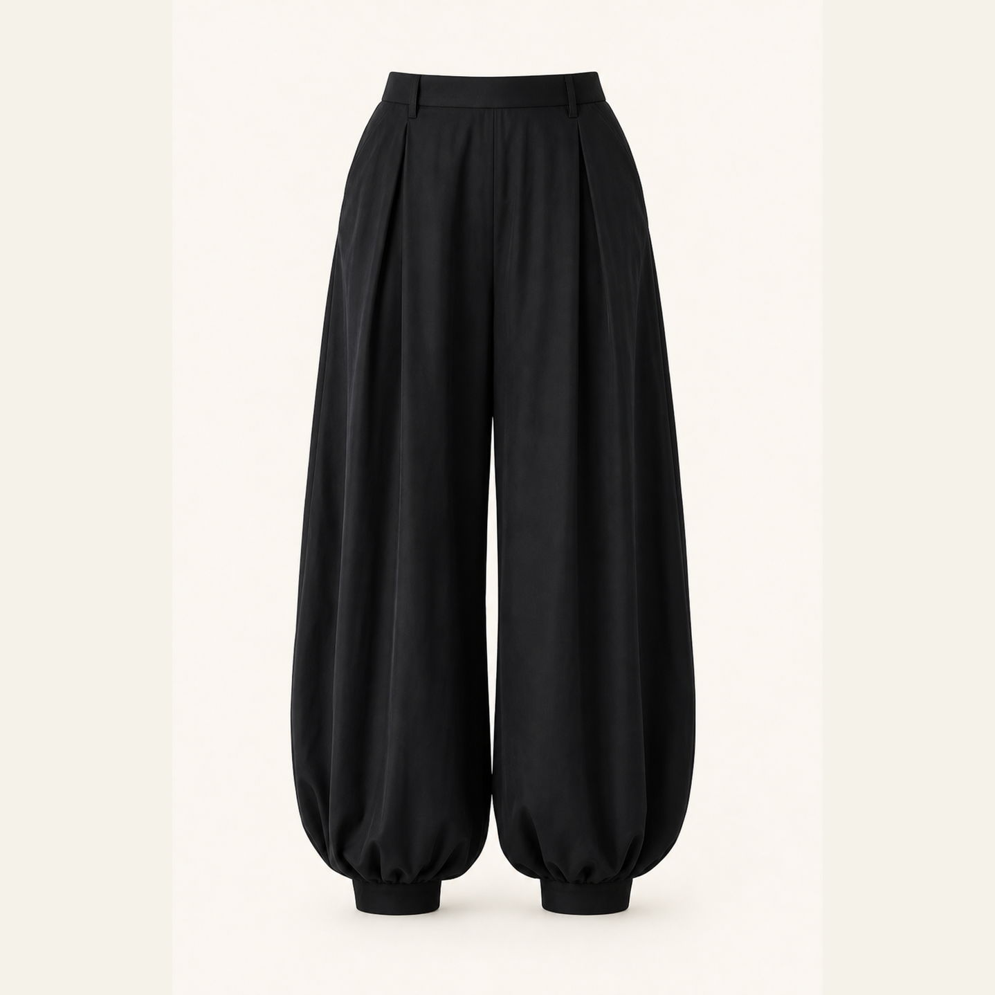 Black high-waisted balloon-hem trousers, full product view by Lord & Taylor Heritage