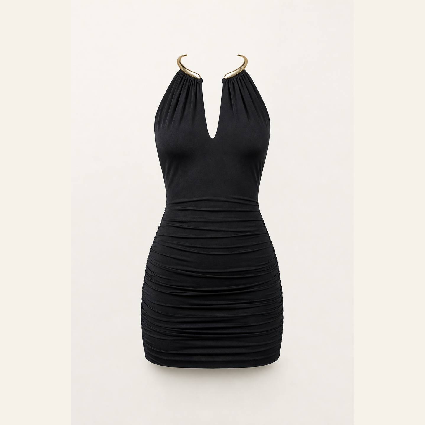 Black sleeveless bodycon mini dress by Lord & Taylor Heritage, flat product shot