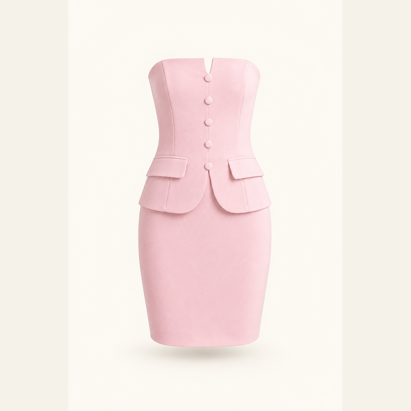 Powder pink strapless dress flat lay showing blazer-inspired bodice by Lord & Taylor Heritage