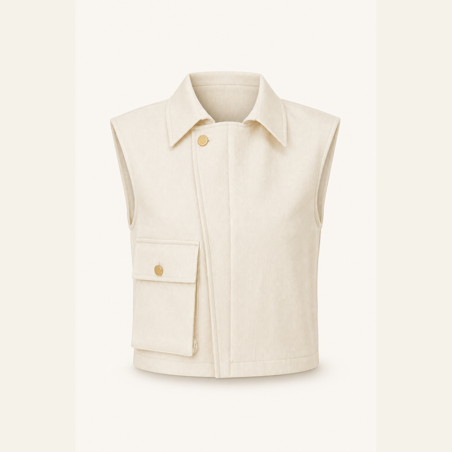 Cream utility vest flat lay product shot by Lord & Taylor Heritage