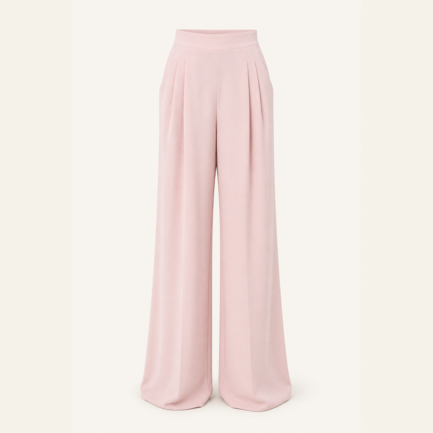Blush pink high-waisted wide-leg trousers flat lay by Lord & Taylor Heritage
