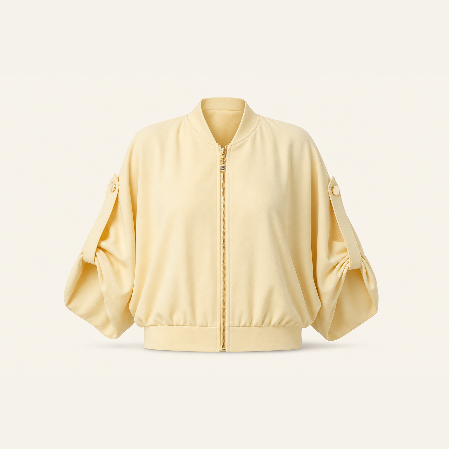 Yellow bomber jacket with batwing sleeves by Lord & Taylor Heritage, flat product shot