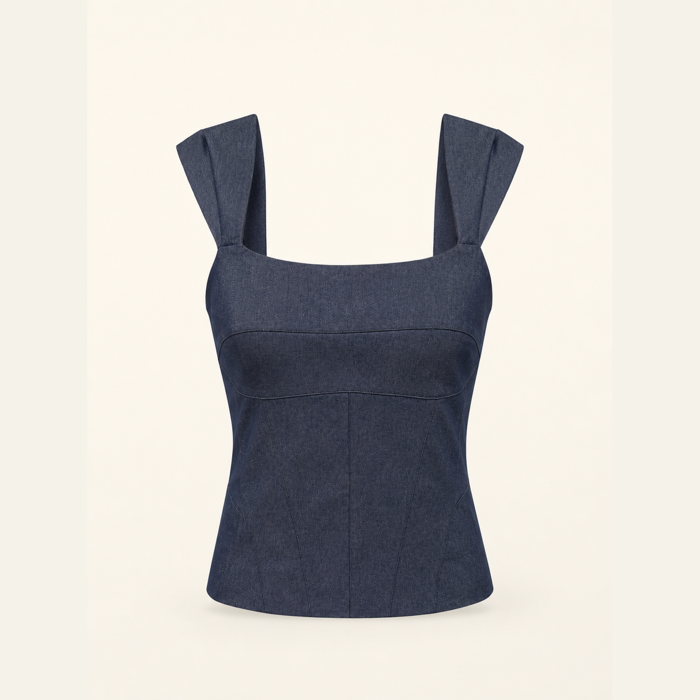 Navy structured peplum top flat lay product shot by Lord & Taylor Heritage