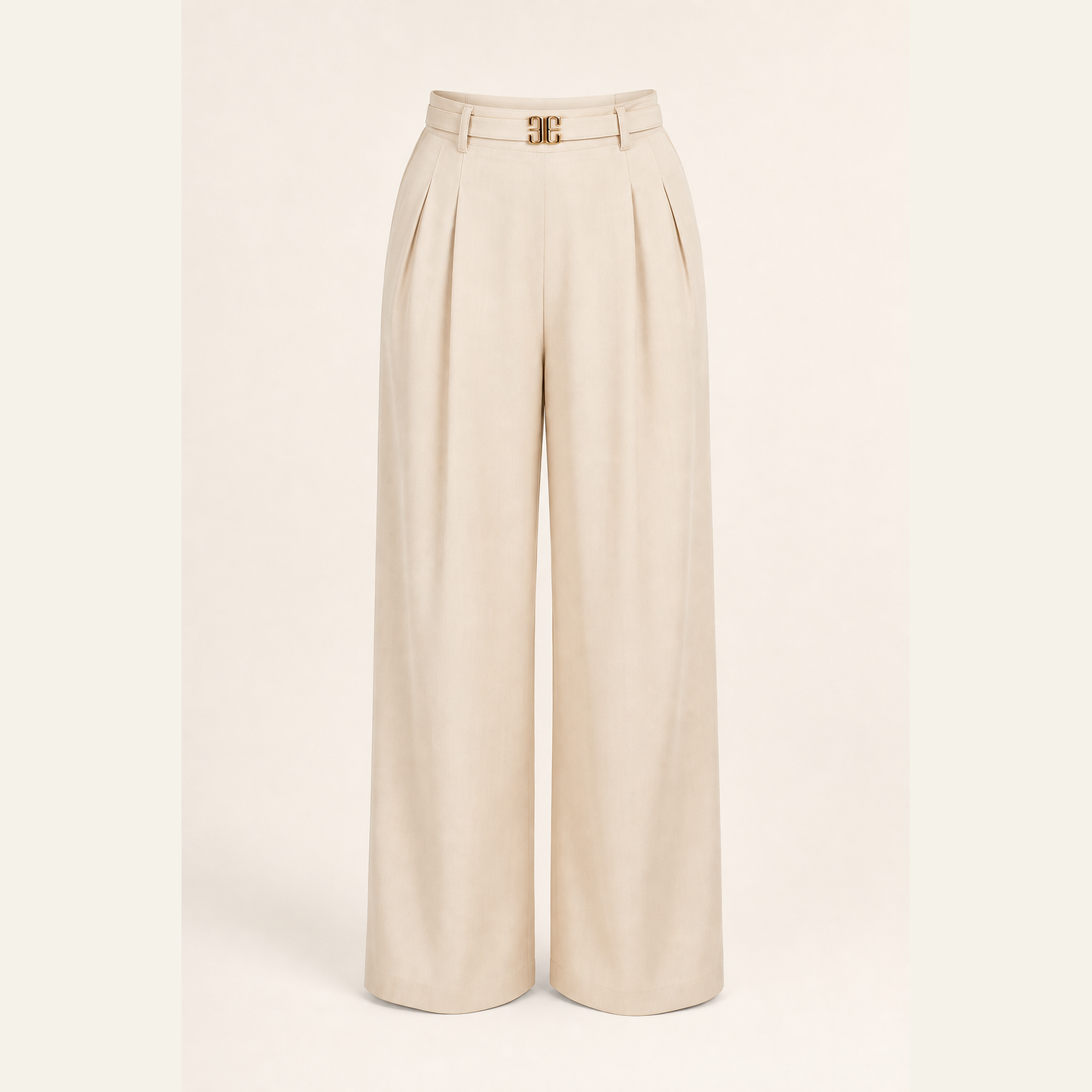 Beige wide-leg trousers flat lay showing coordinating belt