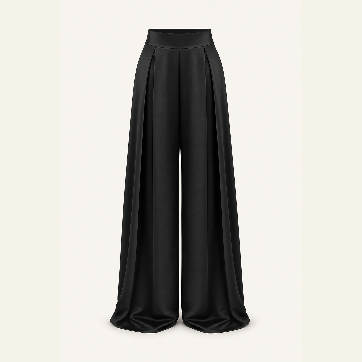 Black high-waisted palazzo trousers with ultra-wide leg by Lord & Taylor Heritage, flat lay