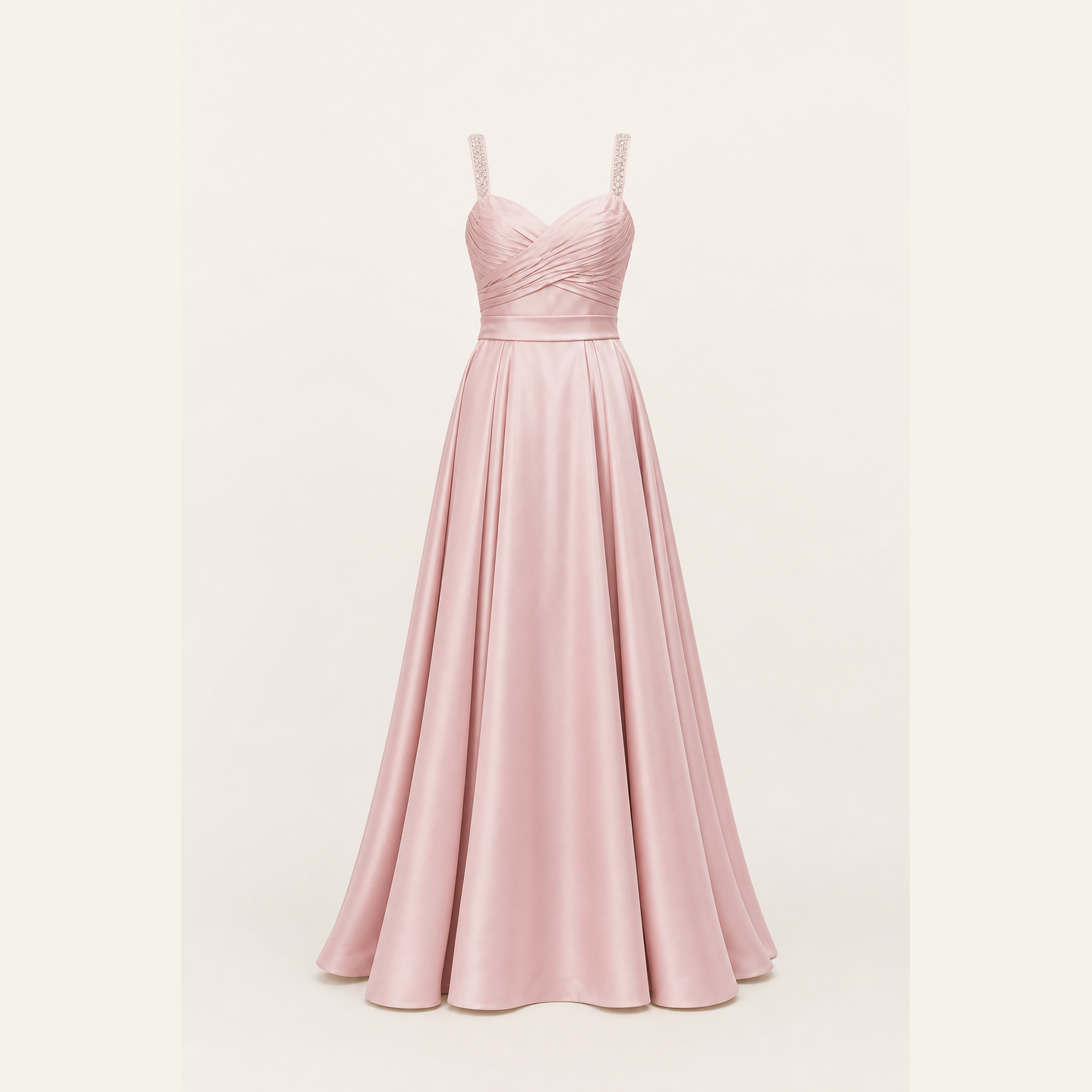 Powder pink satin A-line gown flat lay by Lord & Taylor Heritage