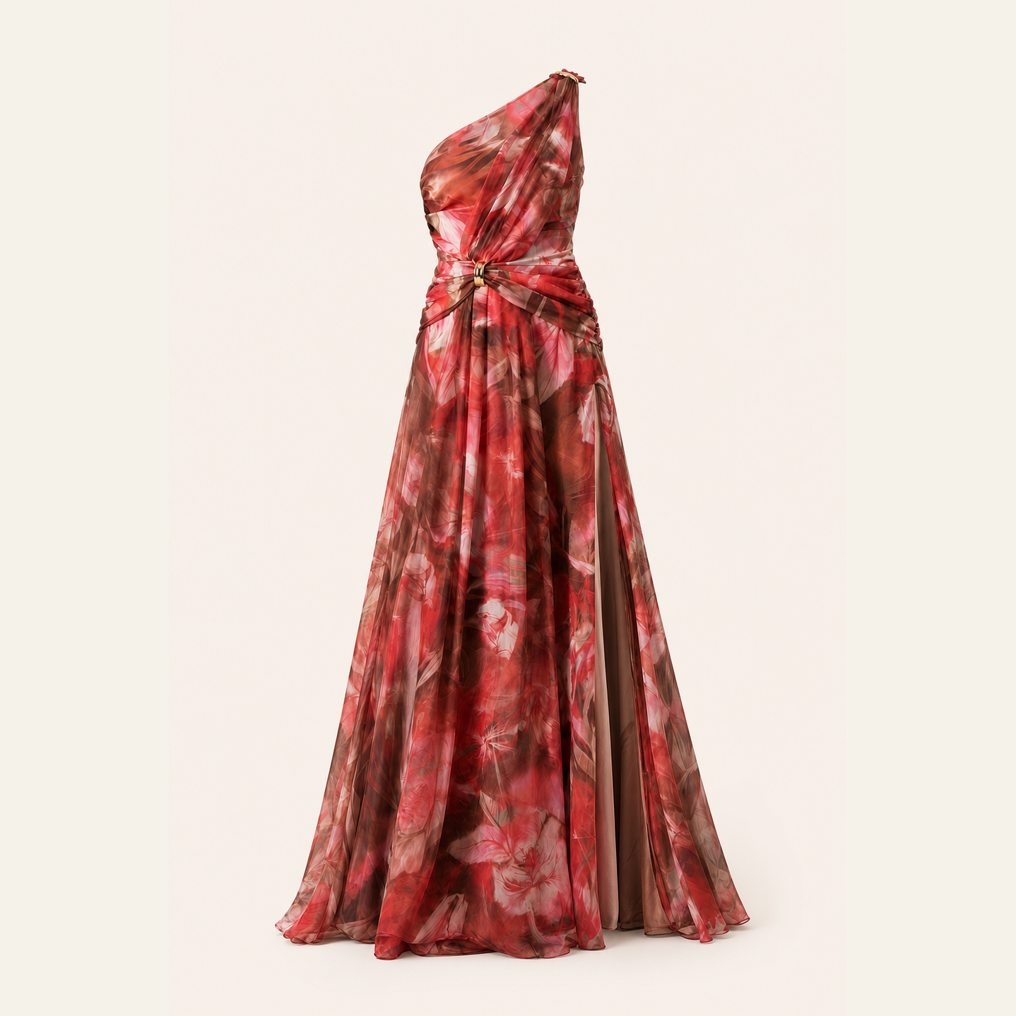 Lord & Taylor Heritage One-Shoulder Maxi Dress, Red Floral — product shot