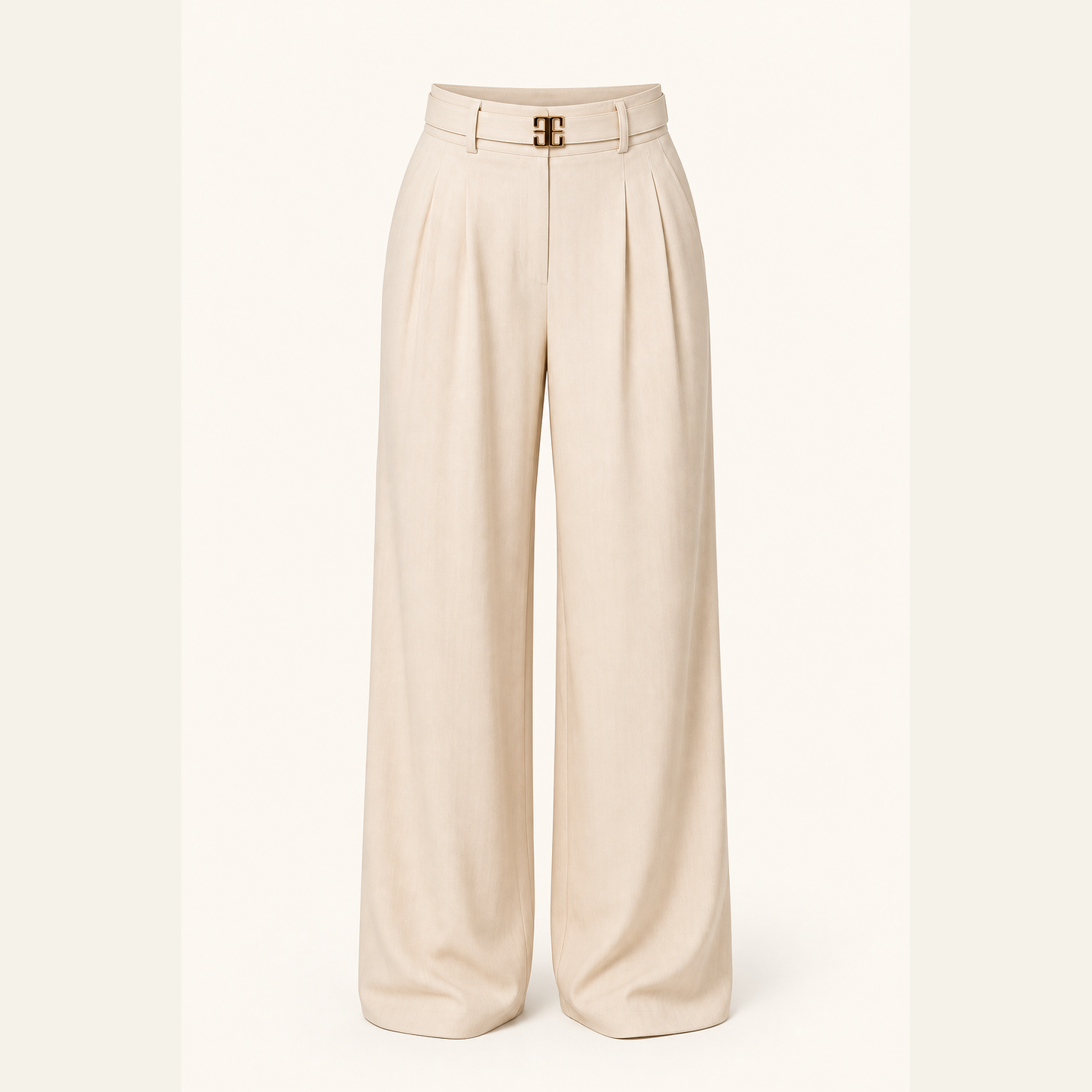 Sand-beige high-waisted trousers with belt loops, back view by Lord & Taylor Heritage