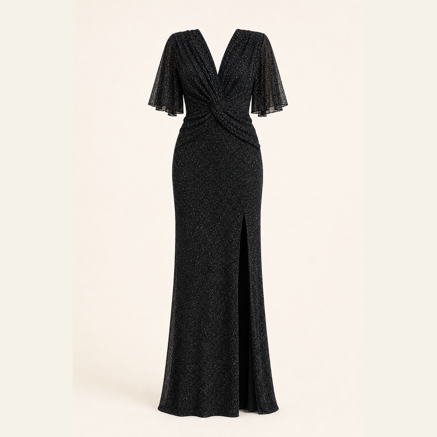 Lord & Taylor Heritage Maxi Gown, Black with Flutter Sleeves — product shot