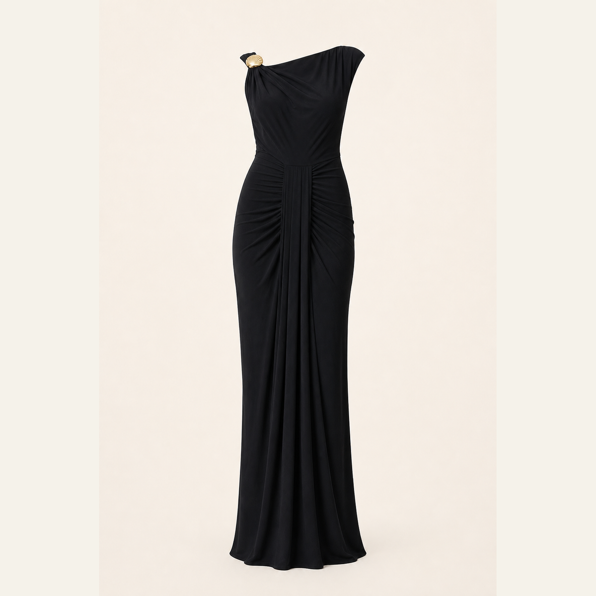 Lord & Taylor Heritage Asymmetric Jersey Gown, Black — product shot