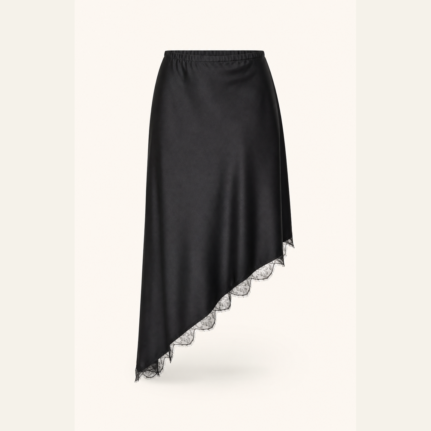 Lord & Taylor Heritage Midi Skirt, Black Satin with Lace — product shot