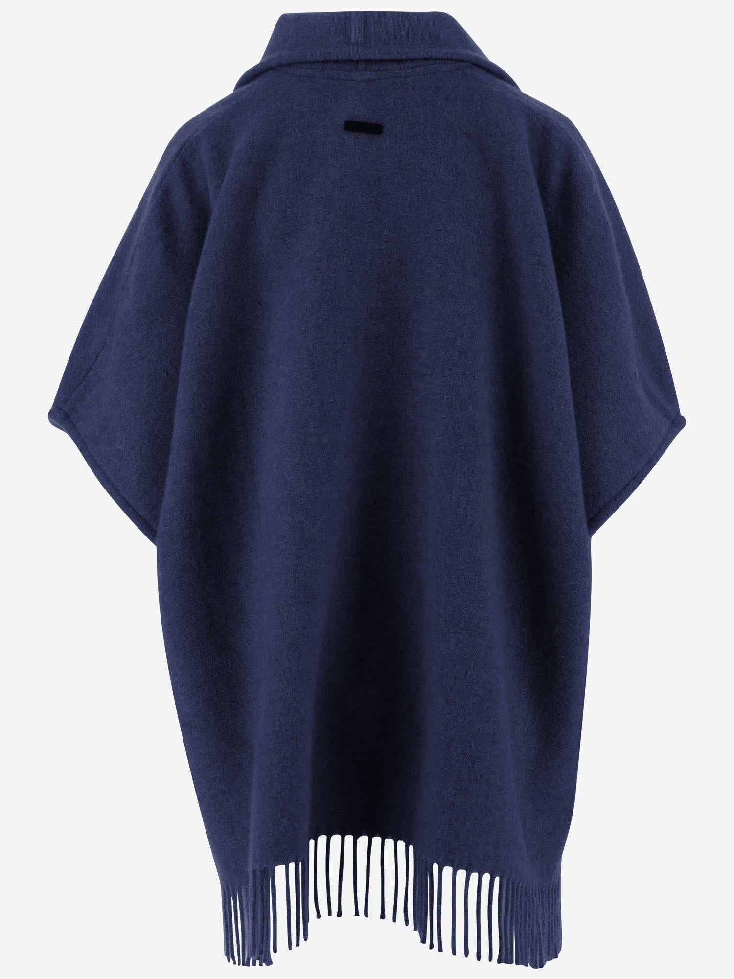 Navy cashmere cape by Ferragamo, back view showing silhouette