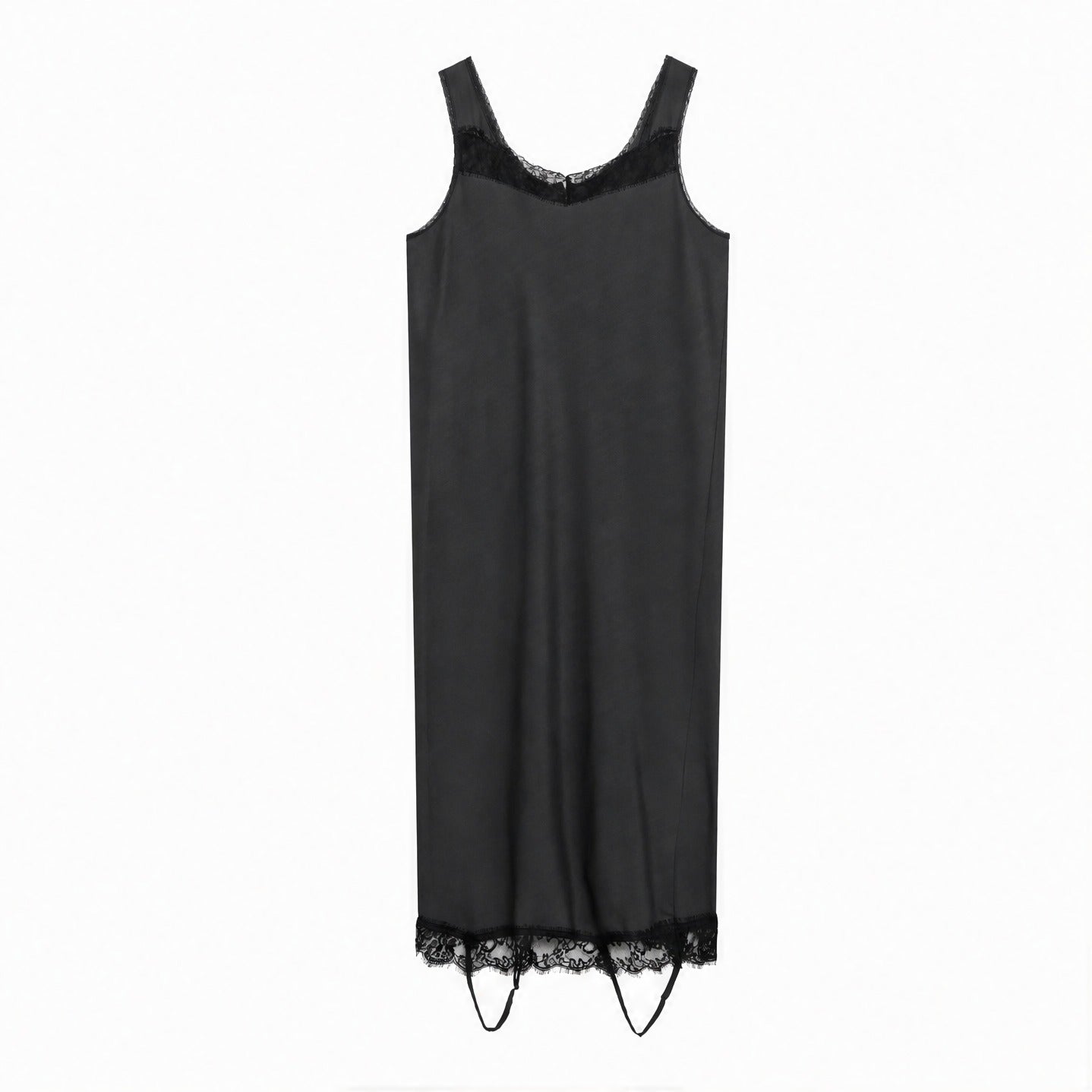 Grey MM6 Maison Margiela midi slip dress with lace trim, front flat lay