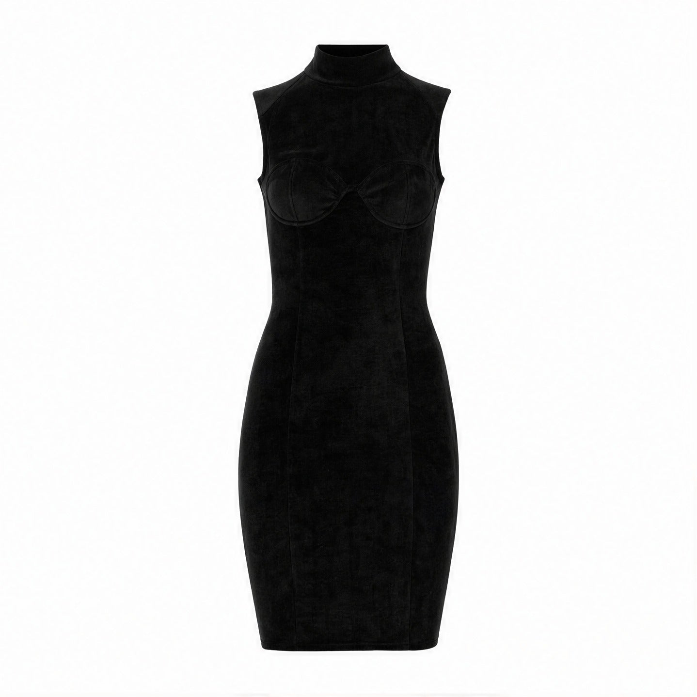 Black GCDS sleeveless mini dress with turtleneck, flat lay view