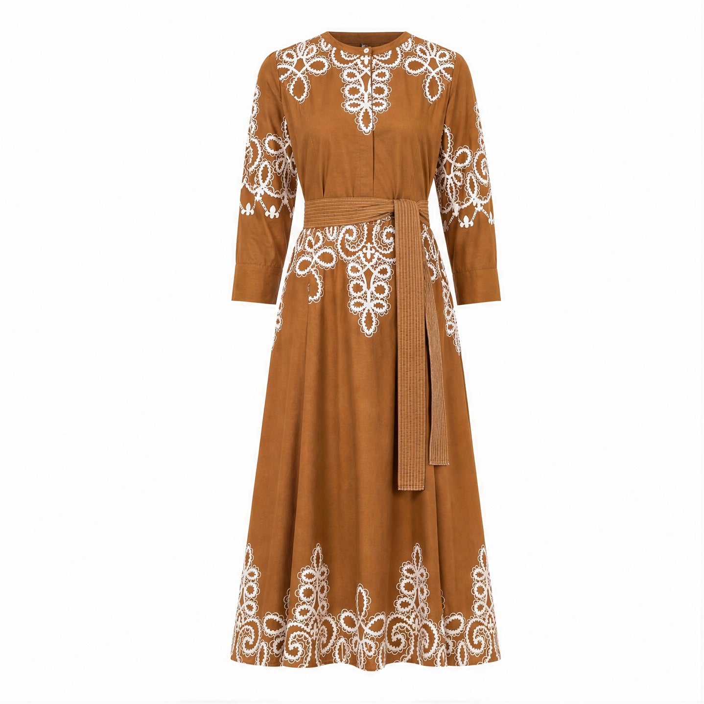Multicolor embroidered silk midi dress by Beyond by Vera, flat lay view
