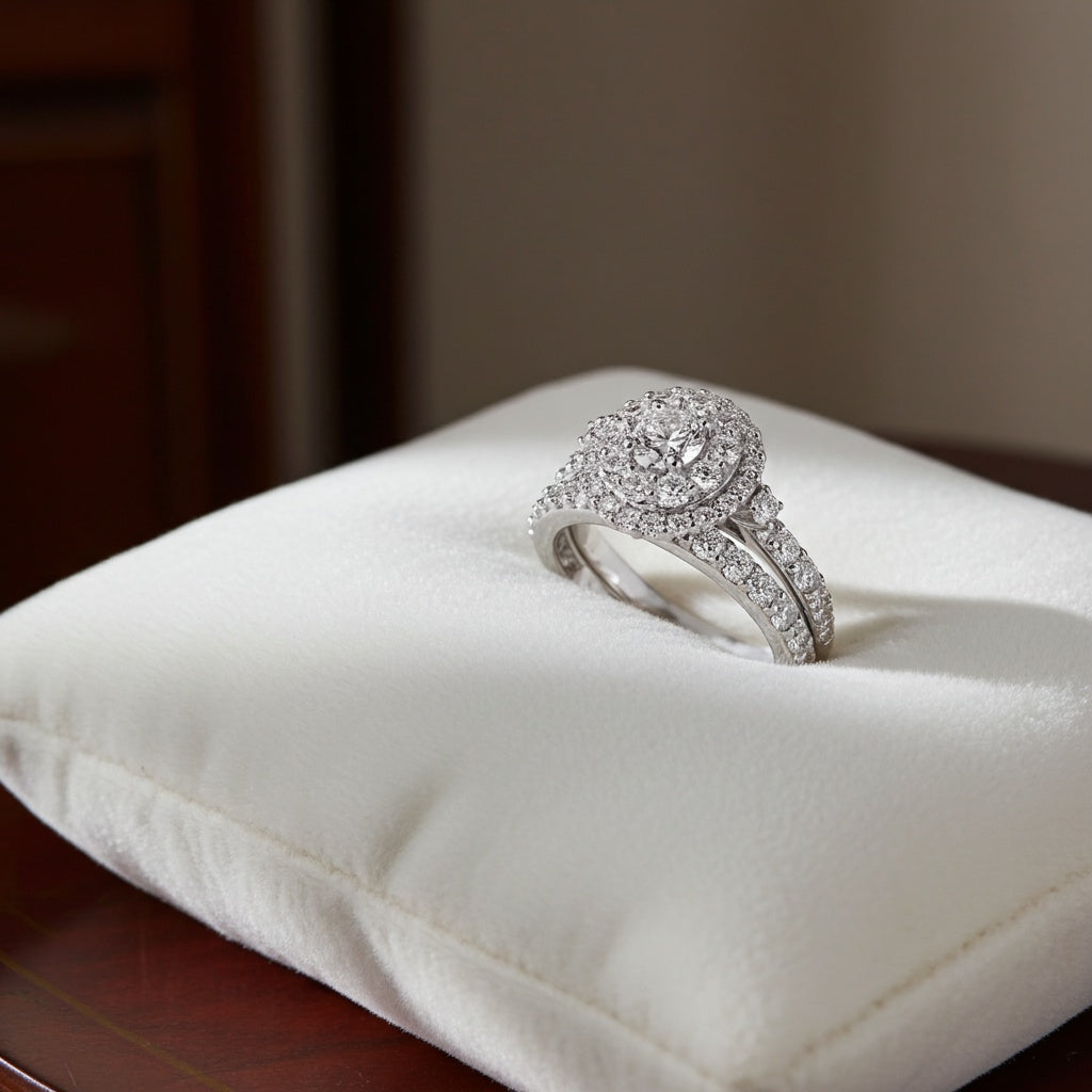1 3/4ct TW Lab-Grown Diamond Double Halo Bridal Ring Set in 14k White Gold Jewelry Lord & Taylor