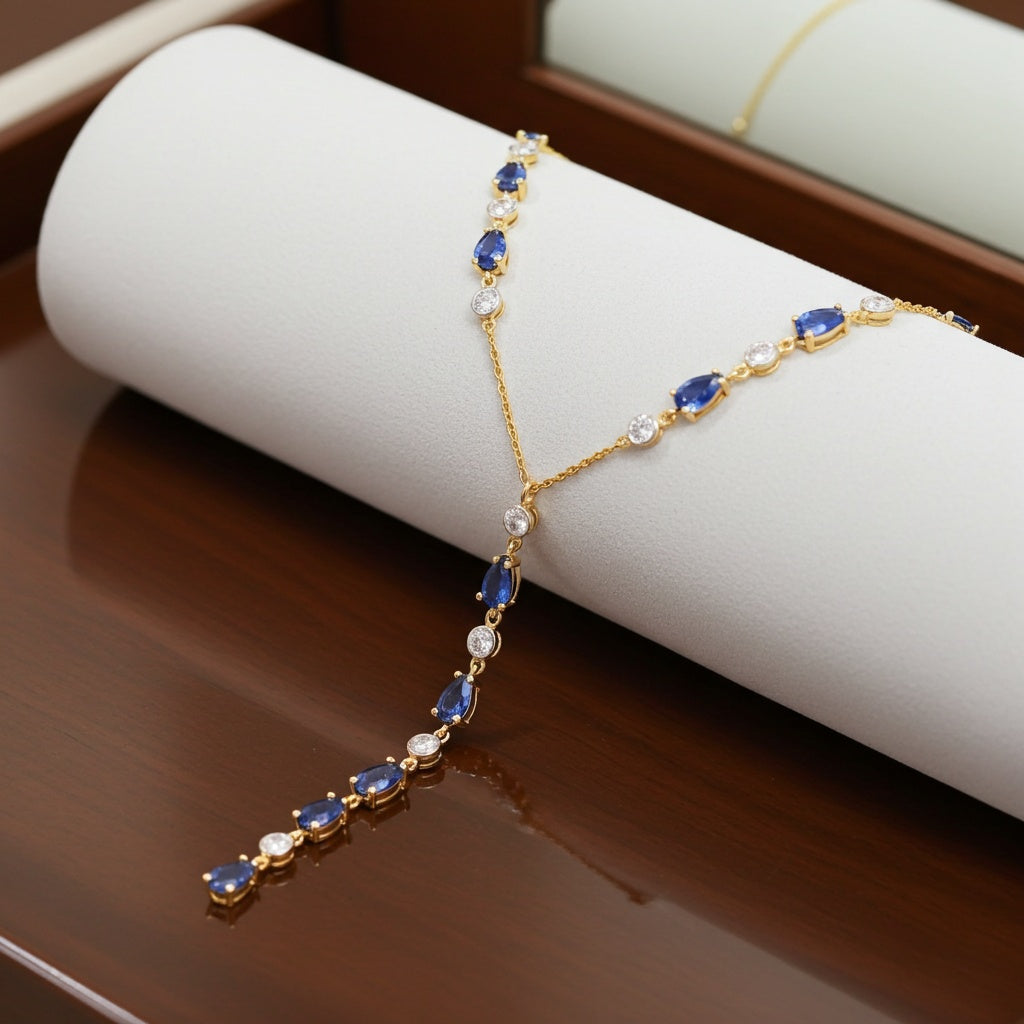 Sapphire & Diamond Lariat Necklace in 14k Yellow Gold Jewelry Lord & Taylor