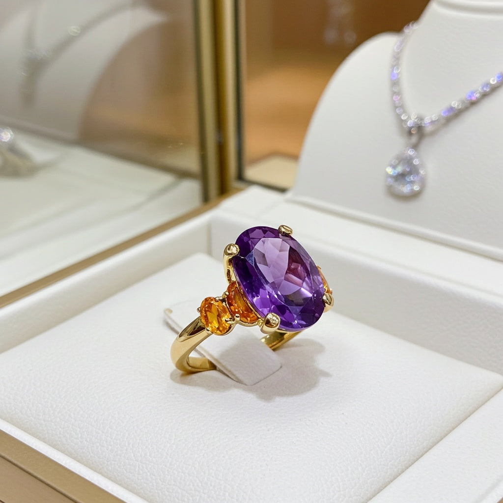 5 7/8ct TGW Amethyst & Citrine Five-Stone Ring in Yellow Plated Sterling Silver Jewelry Lord & Taylor