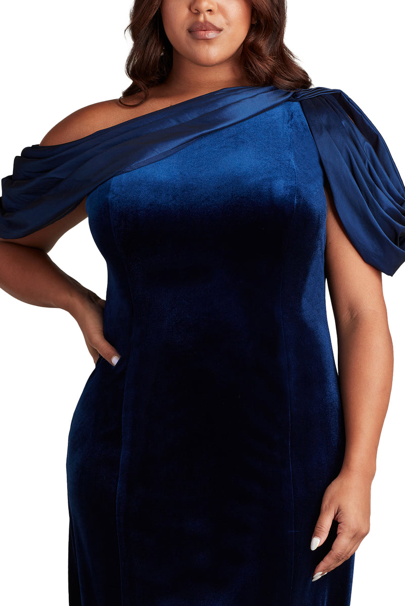 plus size navy blue velvet dress Midi Navy Blue Velvet Plus Size Evening Dress ABK1564