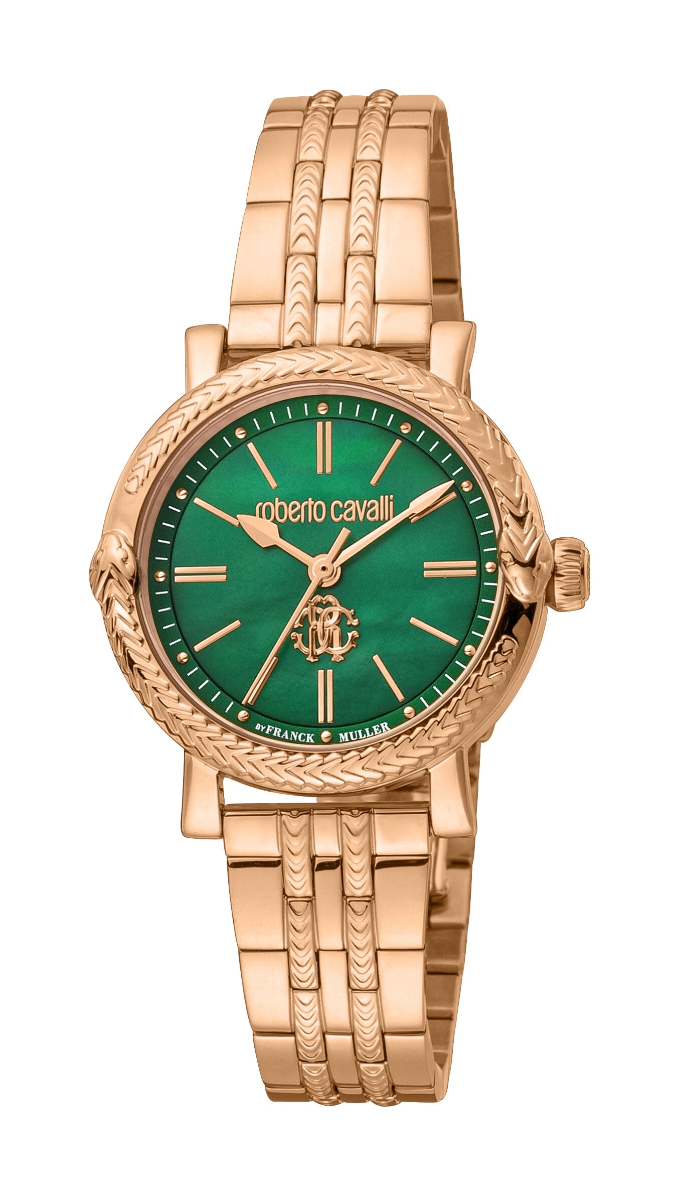 Women's Roberto Cavalli by Franck Muller Green MOP Rose Gold Quartz Watch Roberto Cavalli by Franck Muller