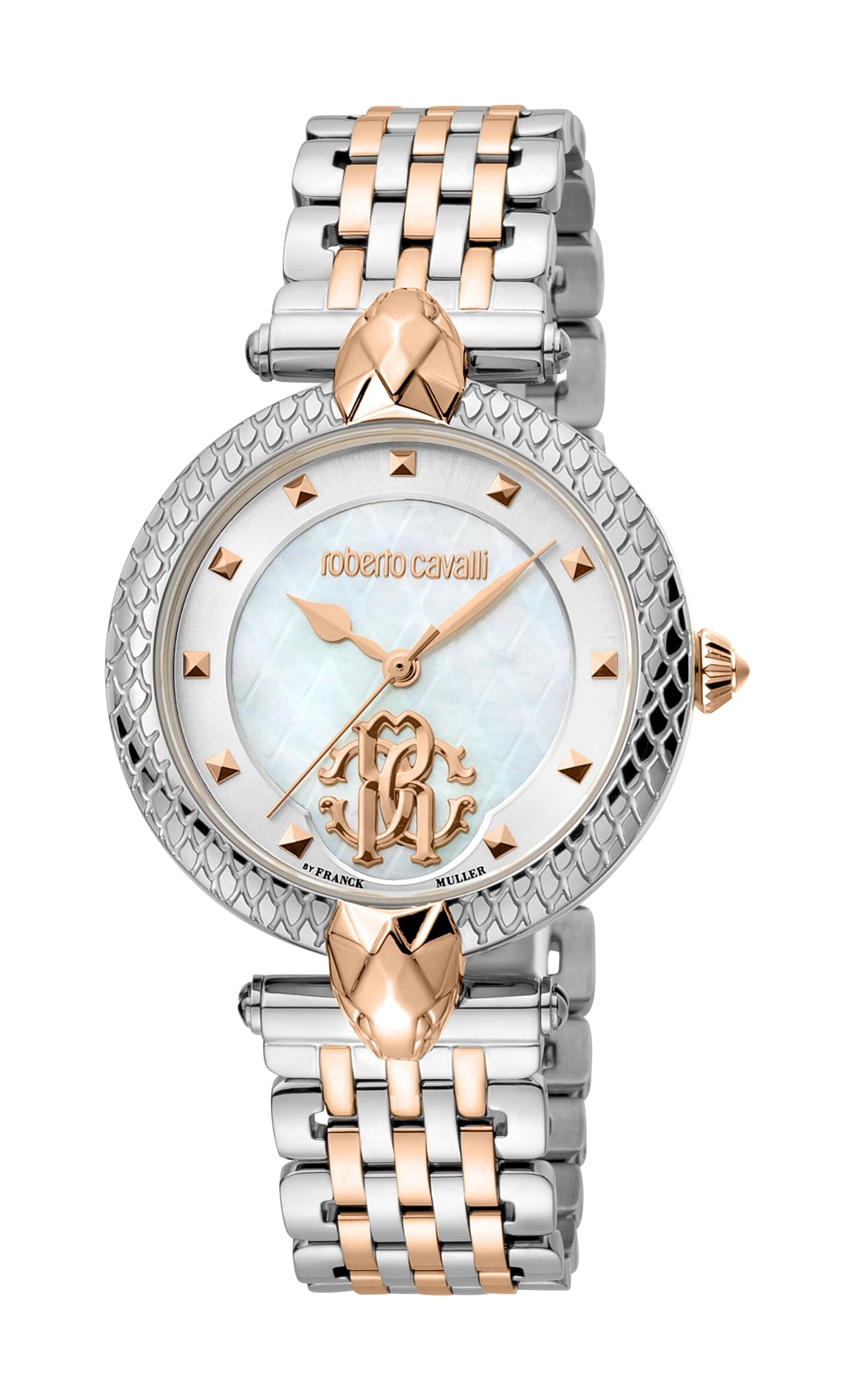 Women's Roberto Cavalli by Franck Muller White MOP Two Tone Silver & Rose Gold Quartz Watch Roberto Cavalli by Franck Muller