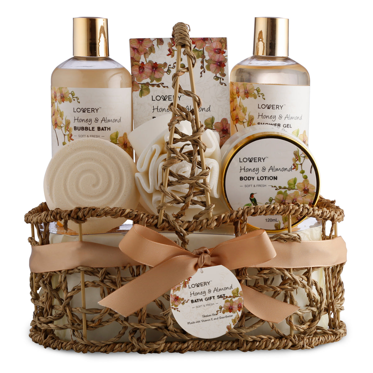 Lovery Spa Gift Basket Bath & Shower Caddy - 11 Piece Set - Fresh Peony and Jasm