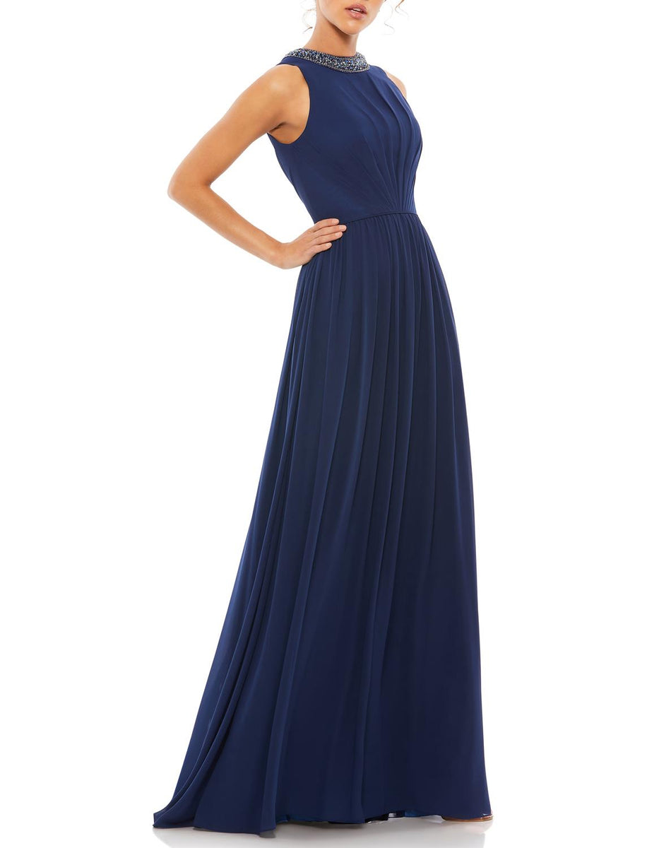 Louis Vuitton Draped Back Empire Gown Dark Night Blue. Size 38