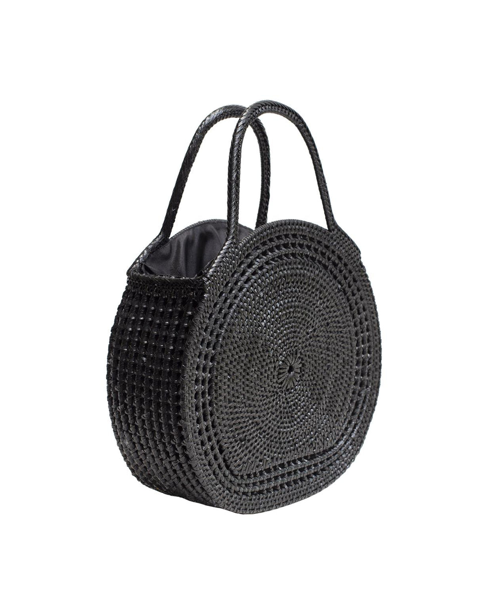 Round Straw Bag - Black