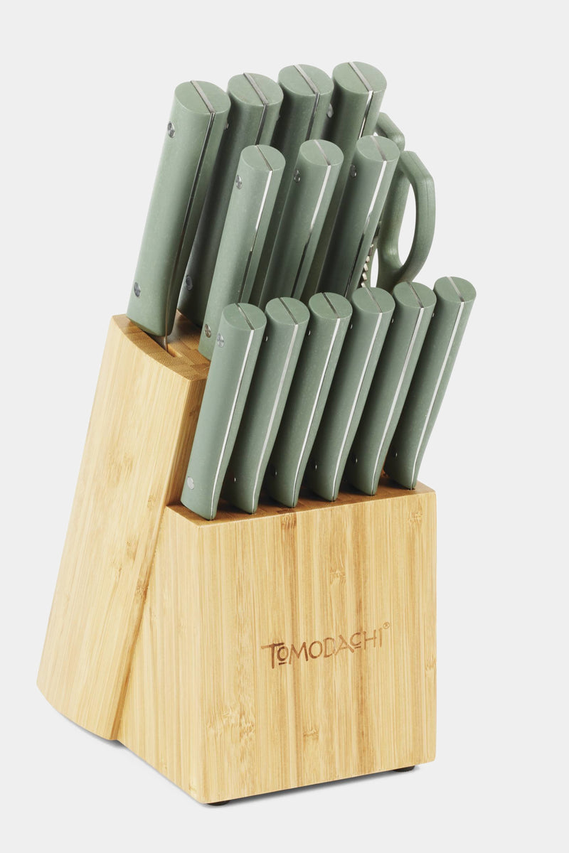 BergHOFF Ron 6Pc Knife Block Set, Natural Wood Handle, Brown