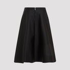 Black Marni midi skirt detail showing tonal embroidered logo at side