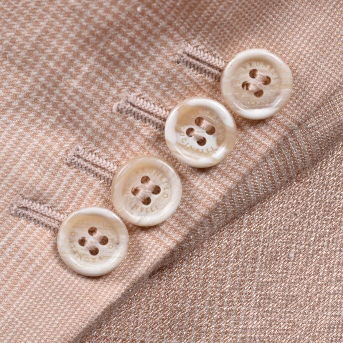 Papaya wool linen suit by Brunello Cucinelli, detail of flap pocket