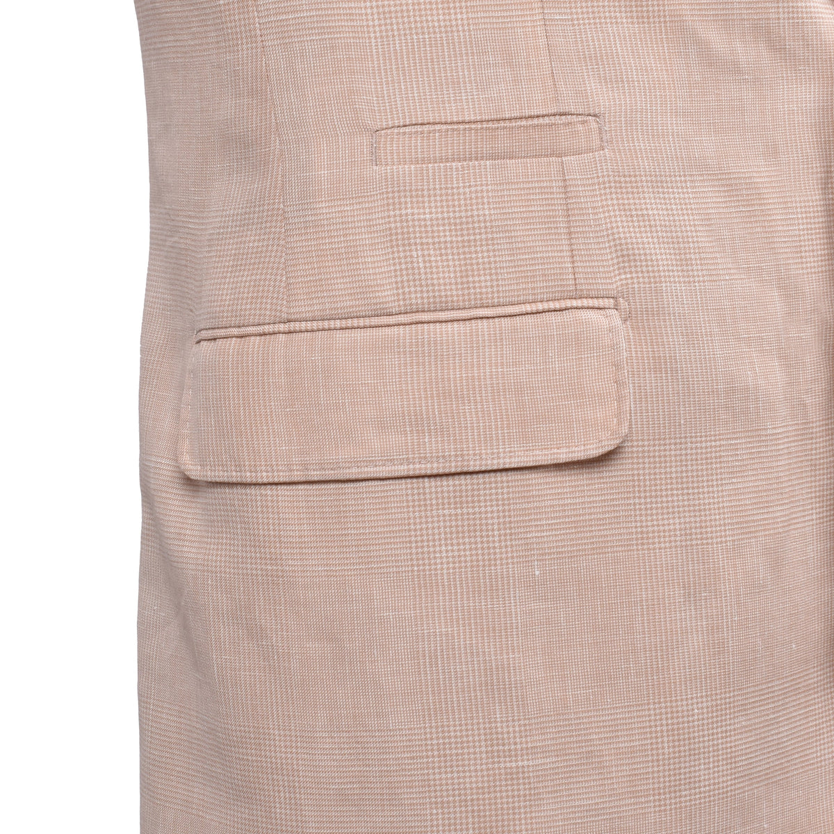 Papaya wool linen suit by Brunello Cucinelli, detail of chest welt pocket