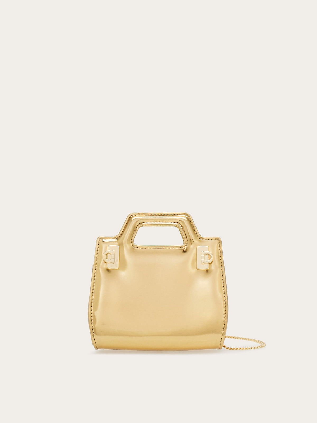 Metallic gold Salvatore Ferragamo Wanda micro shoulder bag, front view