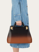Black-to-brown ombré Salvatore Ferragamo top handle bag, side angle