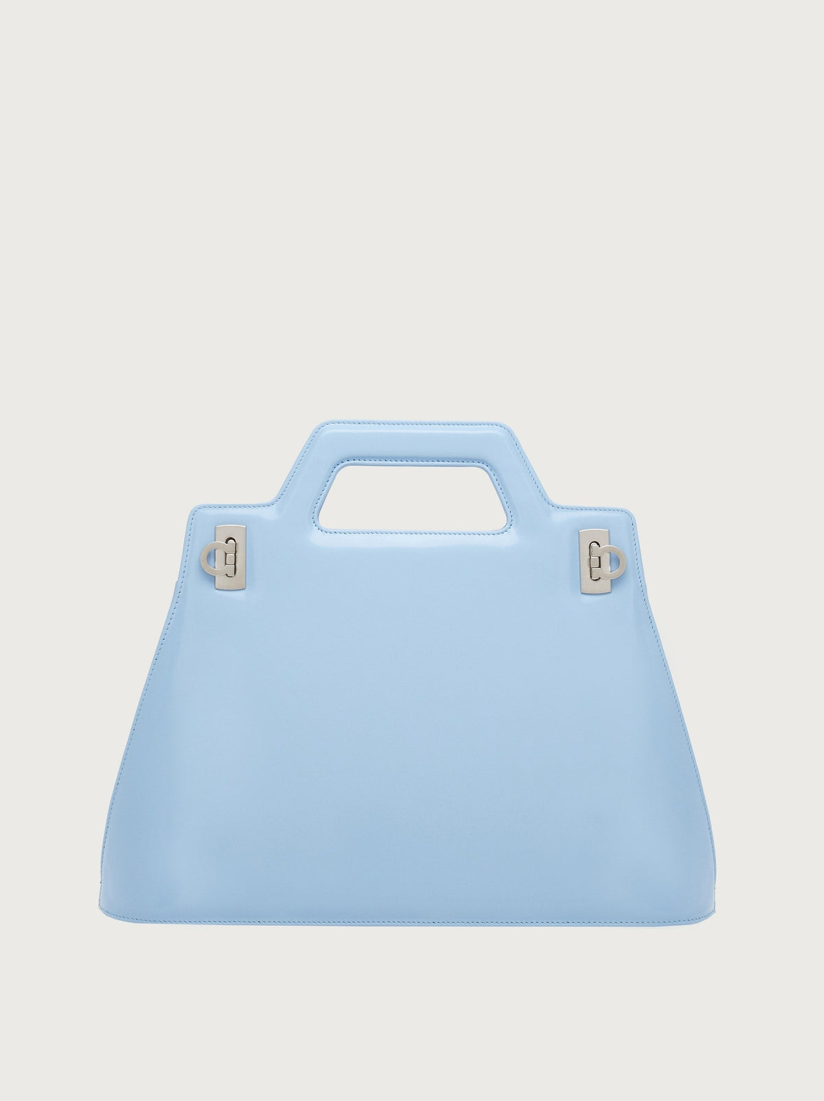 Light blue Salvatore Ferragamo leather top handle bag, front view
