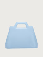 Light blue Salvatore Ferragamo bag showing dual turn-lock closure