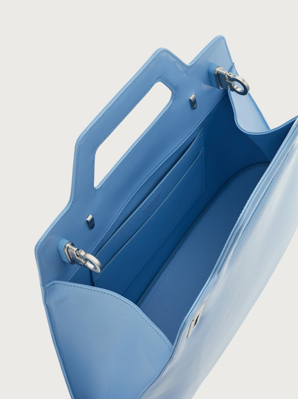 Light blue Salvatore Ferragamo top handle bag with silver-tone hardware