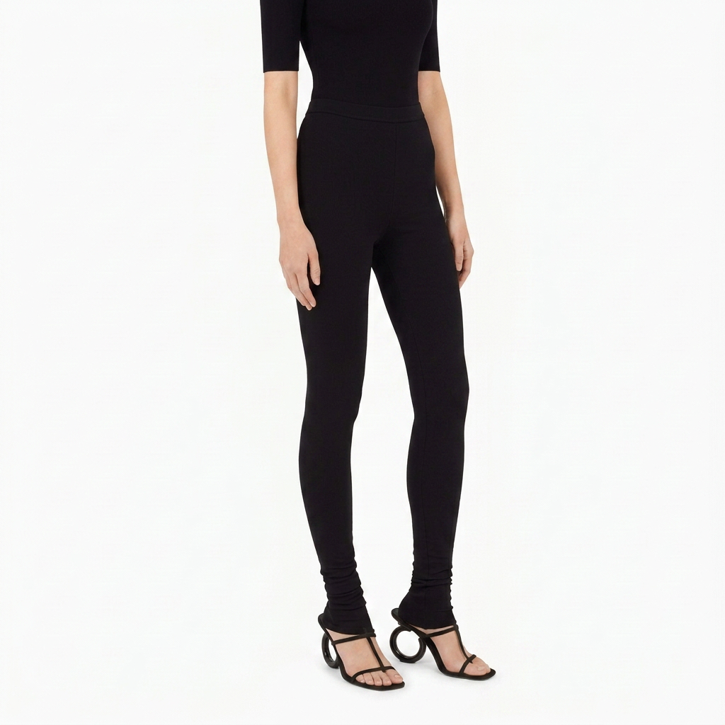 Black Salvatore Ferragamo knit set with crew-neck top and fitted leggings, back view